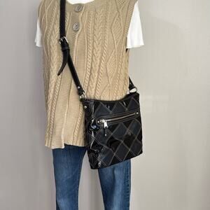 Tignanello Black Diamond Pattern Leather Crossbody 9"x9"x2"